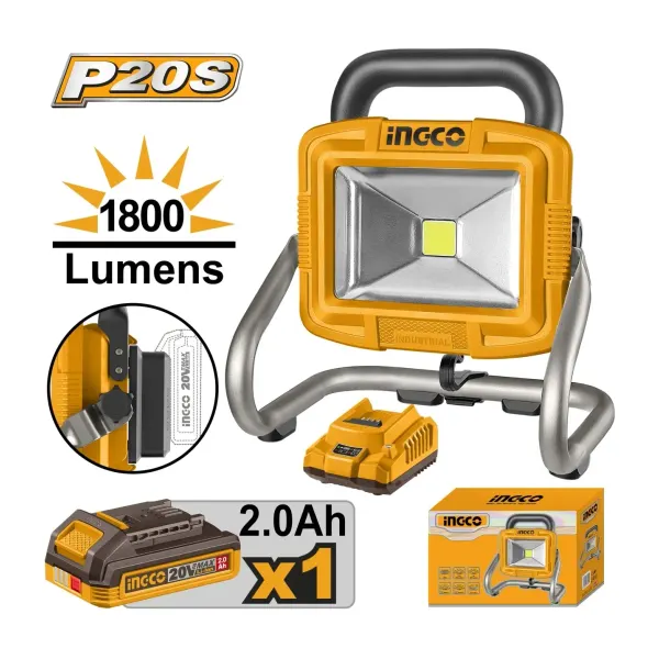 Ingco CWLI20258, proiector LED 20 V cu acumulator și încărcător